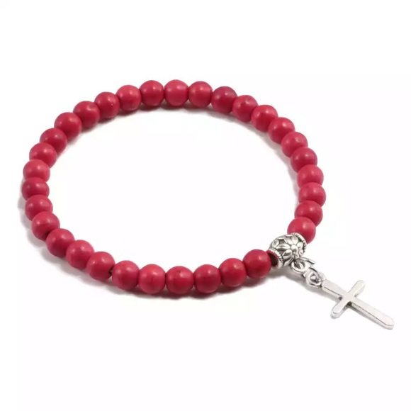 Jewelry - 6mm Boho Natural Red Beads Bracelet